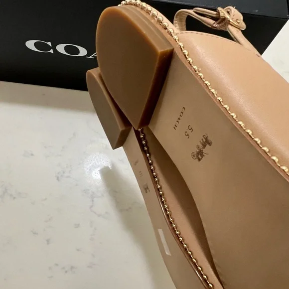 Coach Tan Leather Flats with Whipstitching - Picture 5 of 11